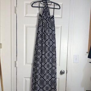 NWT White House Black Market Black and White Halter Maxi Dress